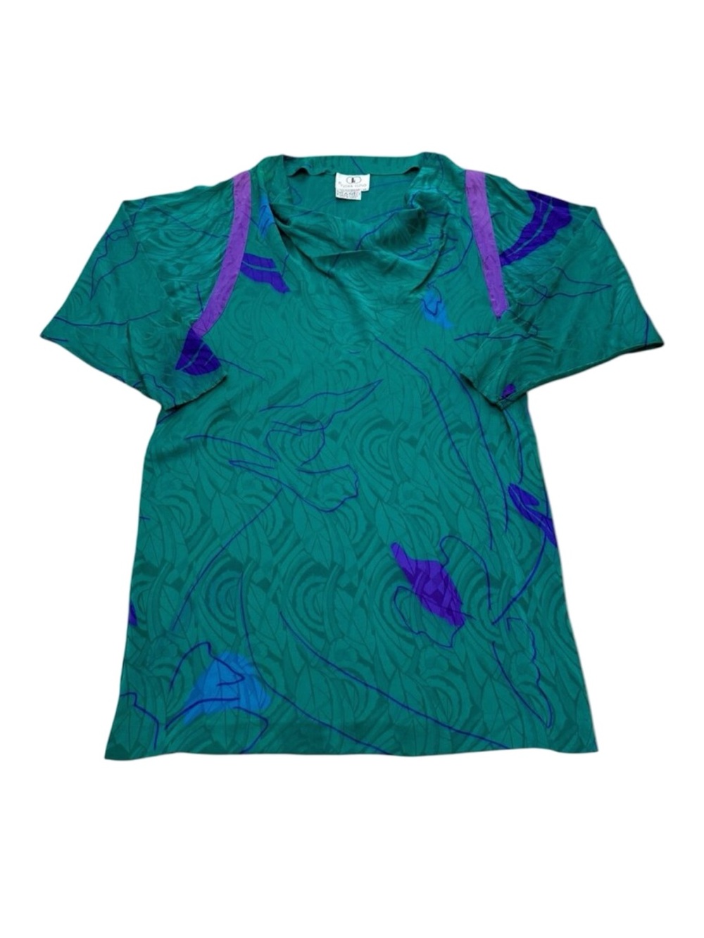 Vintage Flora Kung Silk Abstract Dress Green Purple 1990s